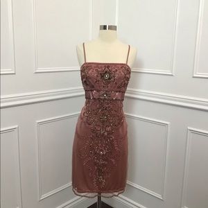 NWT Sue Wong pink/dusty rose beaded embroidered cocktail dress